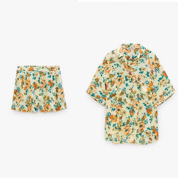 Zara floral print shirt + short Co-ord set - Picture 9 of 16